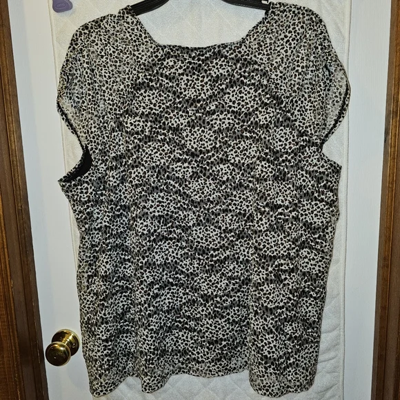3x Vintage Fashion Bug Brown and Black Ruffled Sleeveless Top Animal Print - Picture 2 of 8